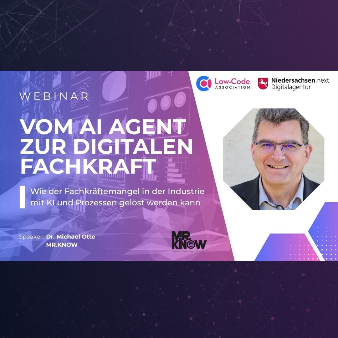 Webinar „Vom AI Agent zur digitalen Fachkraft“ mit Dr. Michael Otte – gemeinsam mit Low-Code Association e.V. und Niedersachsen.next Digitalagentur